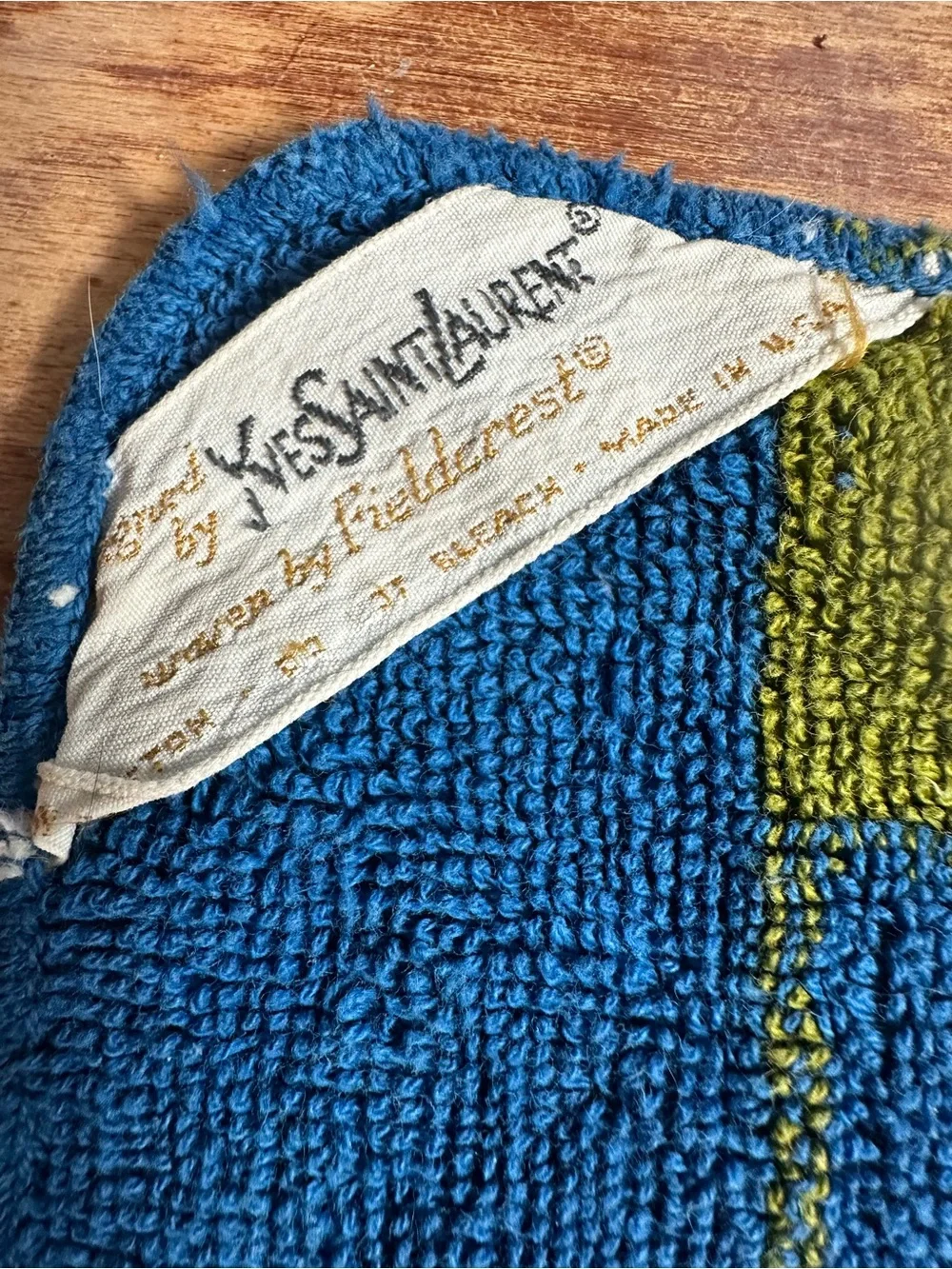 Yves Saint Laurent Blue and Olive Geometric Face Cloth